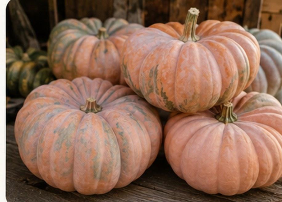 A flat, deeply lobed pumpkin in buff and butterscotch